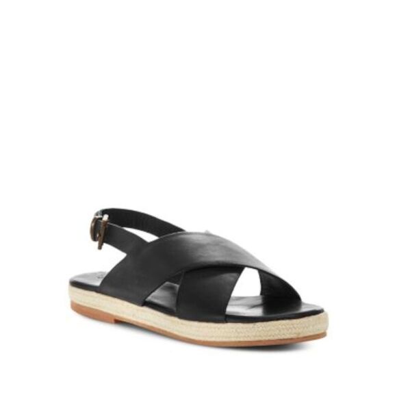 ST. AGNI Womens Black Cross Strap Slingback Basque Platform Espadrille Shoes 35
